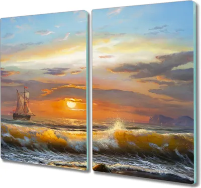 Produktbild von Coloray Hackbrett Kochplattenabdeckung Herdabdeckplatte 2x30x52 cm Schneidebrett Küchenbrett - Coast Sonnenuntergang Wellen
