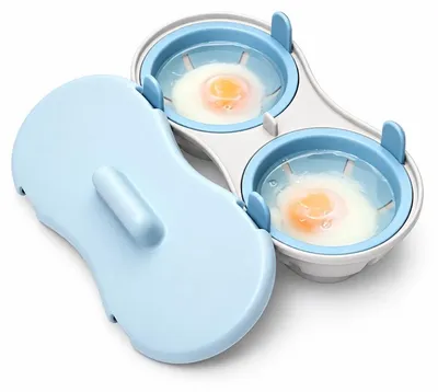 Produktbild von Eierkocher Mikrowelle für 2 Eier, Mikrowellen Eierkocher mit herausnehmbarem Einsatz, Pochierer aus PP, spülmaschinengeeignet