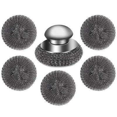 Produktbild von 6 Stš¹ck Stahlwolle Schrubber mit Griff fš¹r Topfschrubbung, Geschirr, Pfannen, Grills, Waschbecken, rutschfestes Reinigungswerkzeug