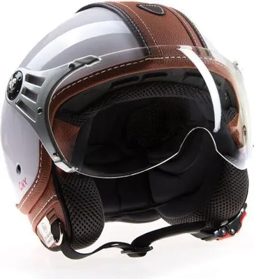 Immagine prodotto di Casco jet CMX - Casco da pattinaggio Paul Weiß, finitura lucida + dettagli in pelle marrone, taglia XL