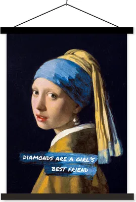 Produktbild von MuchoWow® Textilposter Das Mädchen mit dem Perlenohrring - Zitat - Vermeer 40x53 cm mit schwarzem Rahmen - Abbildung