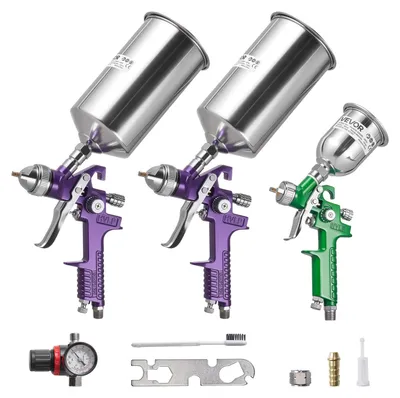 Produktbild von VEVOR Luftstruktur-Spritzpistole, 4,5L Lufttrichter-Spritzpistole, professionelle Trockenbau-Strukturmaler mit 3 Düsen (3,5mm, 6mm, 8mm) für Popcorn-, Knockdown- und Orangenhautstrukturen, 1.1+1.4+1.8, Schwerkrafttyp-b
