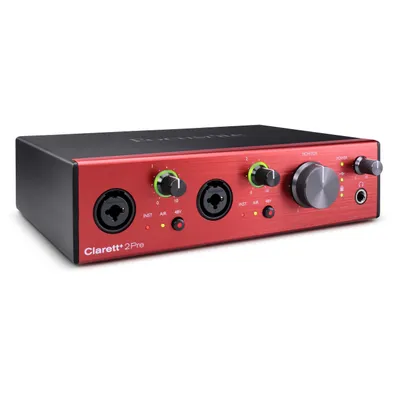 Produktbild von Focusrite Clarett + 2Pre, Schwarz, Rot, 20 - 35000 Hz, 57 dB, Tasten, Drehregler, Windows 10, Windows 7, Windows 8.1, Mac OS X 10.10 Yosemite, Mac OS X 10.11 El Capitan