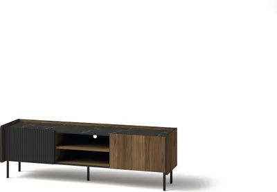 Produktbild von Minio, TV-Schrank, 150 cm, Lowboard, "PERETO 7", 150 cm, Lowboard, Walnuss Warmia / San Sebastian / Schwarze Matte Farbe
