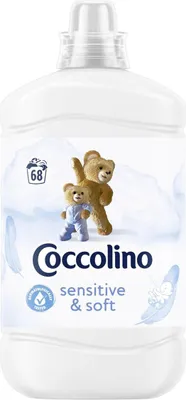 A bottle of Coccolino fabric softener with teddy bears on the label.