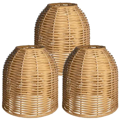 Productafbeelding van Set van 3 vintage lampenkappen van riet, geschikt voor binnen- en buitengebruik