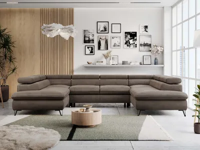 Produktbild von Wohnzimmersofa U-form, Eckcouch, Schlaffunktion und Bettkasten - PETER U - Velvet - Braun