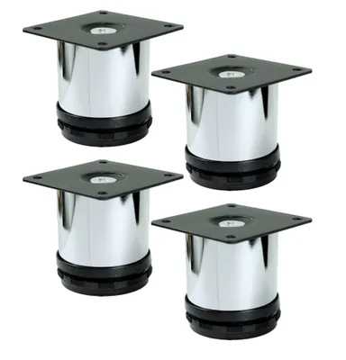 Produktbild von Verstellbare Stahlmöbelfüße 6 cm mit Montageplatte, Chrom, 4 Stück