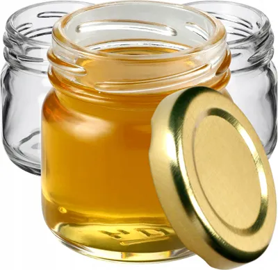 Obrázok produktu pre KADAX konzervačné poháre "Halli", konzervačné poháre 40 ml, mini konzervačné poháre, s viečkami, zlaté viečka, 100 ks
