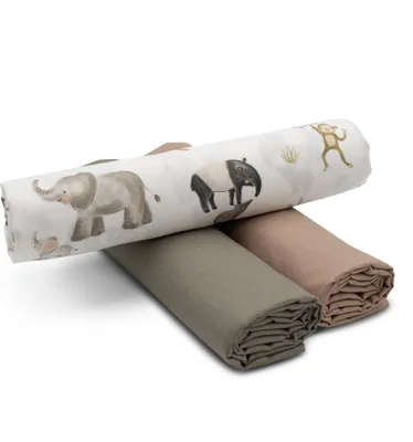 Produktbild von Safari Tiere Set 49 Baumwollstoff 1x Druck + 2x Uni je 0,5m Stoffpaket Nähen