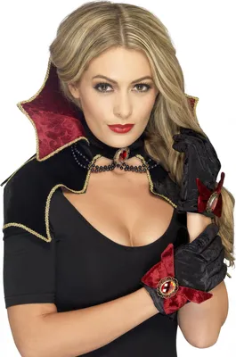 Immagine prodotto di Set costume da vampiressa colletto e guanti nero-rosso 3 pezzi - taglia unica