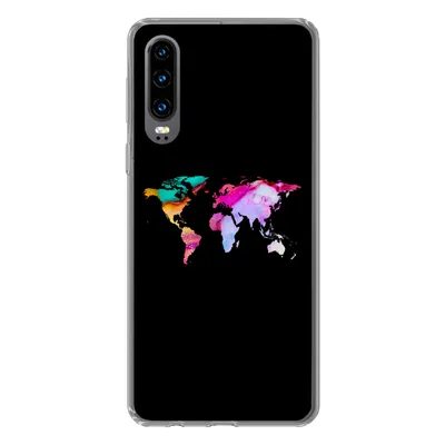 Produktbild von MuchoWow® Handyhülle Schutzhülle Hülle für Huawei P30 Weltkarte - Farbe - Aquarell Silikon Softcase Handy Hülle - Kartenbesitzer