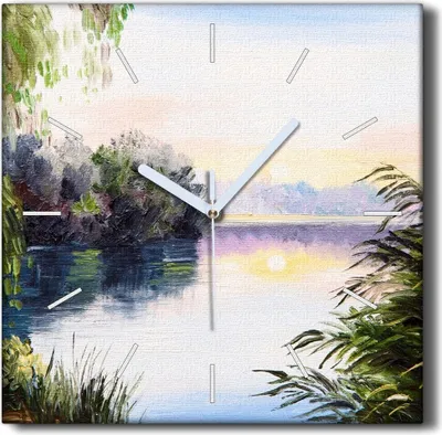 Produktbild von Coloray Hodiny Unikátní 30x30 cm  Tiché hodiny Pro obývací pokoj a kuchyň Nástěnné hodiny Plátno Černé ručičky hodin - Jezero Sunset