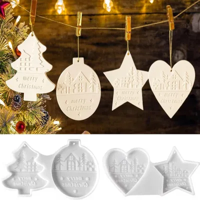 Productafbeelding van Siliconenvormen gietvormen Kerstmis - Set van 4 - Siliconenvorm Kerstmis hanger - Gietvormen siliconen Kerstmis - Hart