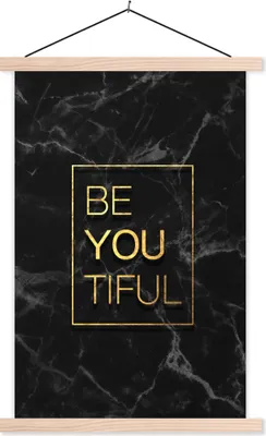 Produktbild von MuchoWow® Textilposter Zitate - Sprichwörter - Gold - Marmor 60x90 cm mit holzfarbenen Rahmen - Textil