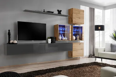 Zdjęcie produktu dla Ściana do salonu RIONATA 19 - grafit / dąb wotan