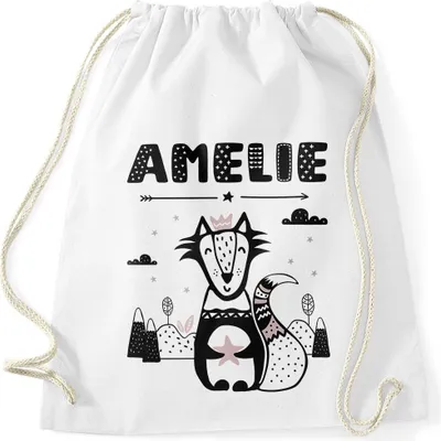 Produktbild von Kinder Turnbeutel personalisiert mit Name Fuchs Tier-Motiv Namensaufdruck SpecialMe® Mädchen weiß unisize