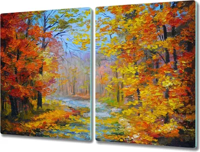 Produktbild von Coloray Hackbrett Kochplattenabdeckung Herdabdeckplatte 2x40x52 cm Schneidebrett Küchenbrett - Herbstwald