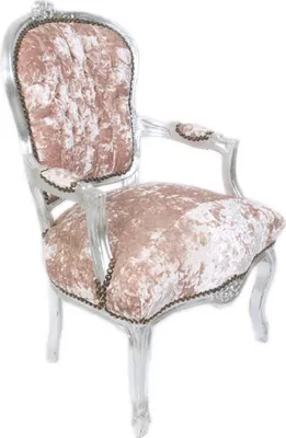 Produktbild von Casa Padrino Antik Stil Barock Salon Stuhl Rose Velour Stoff / Silber 60 x 50 x H. 93 cm - Barock Möbel
