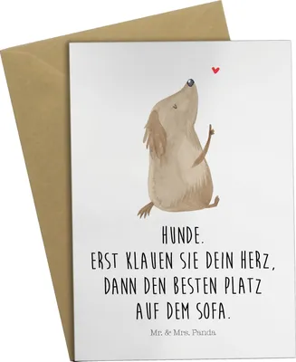 Produktbild von Mr. & Mrs. Panda Grußkarte Hund Liebe - Weiß - Geschenk, valentinstagskarte, Sprüche, vatertagskarte, weihnachtskarten, Herz, Hunde, Klappkarte, einladungskarten