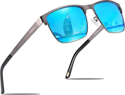 Zdjęcie produktu dla Męskie okulary przeciwsłoneczne z polaryzacją w metalowej oprawce UV400, niebieskie