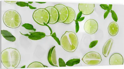 Produktbild von DEQORI Küchenrückwand Glas 100x50 cm 'Limettenfrische' Spritzschutz Bad Rückwand Küche