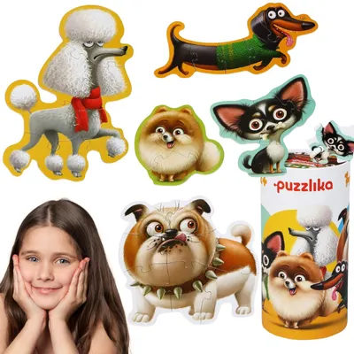 Zdjęcie produktu dla Puzzle 5W1 Psy 27 Elementów Zwierzaki Zestaw Układanka Pudełko Z Uchwytem