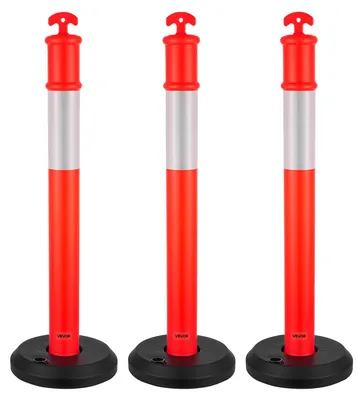 Obrázok produktu pre VEVOR dopravné vymedzovacie stĺpiky 3 kusy (114 cm) s vyplniteľnou základňou a reflexnými pásmi, výstražné stĺpiky na staveniská, parkoviská, zábrany na kontrolu davu, červené