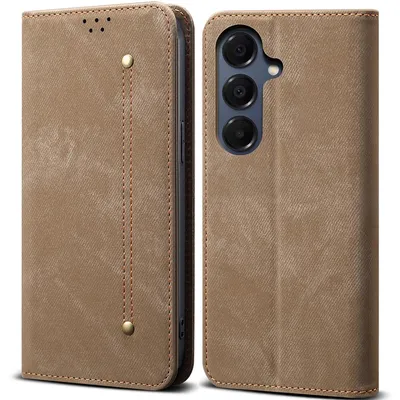 Produktbild von Leder Hülle für Samsung Galaxy S26+, Brieftasche Flip Bookstyle Schutzhülle mit Standfunktion Khaki