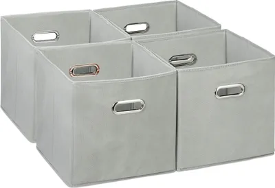 Obrázek produktu pro Relaxdays – sada 4 úložných boxů, skládací boxy do regálů, VxŠxH: 30x30x30 cm, s úchyty, skládací boxy do regálů, šedé