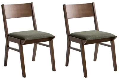 Zdjęcie produktu dla BELIANI Zestaw 2 krzeseł do jadalni brązowy ciemnozielony drewno kauczukowe materiałowe siedzisko styl tradycyjny retro