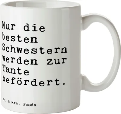 Produktbild von Mr. & Mrs. Panda Tasse Nur die besten Schwestern... - Weiß - Geschenk, Schwestern, Geburt Tante, Spruch Sprüche Weisheiten Zitate Lustig Weisheit Worte, kakaobecher