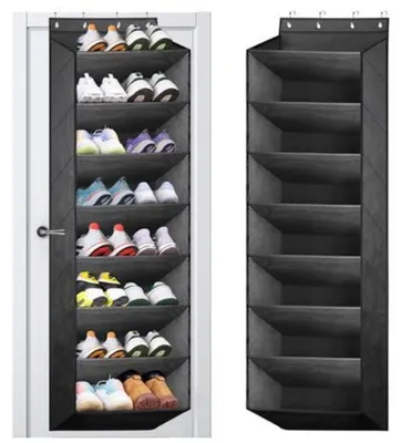 Zdjęcie produktu dla Półka na buty wisząca, organizer do zawieszania na drzwiach, 8 przegródek, czarna, 160 cm