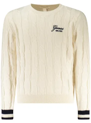 Image de Pull pour fille, couleur blanche, avec détails contrastants et broderies - manches longues