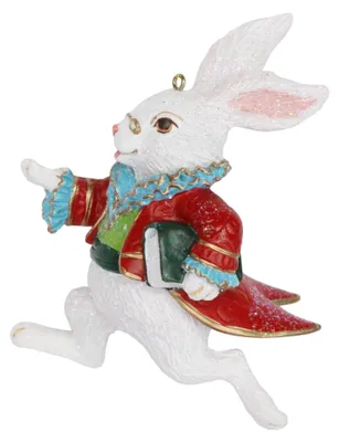 Hängender Christbaumschmuck: Weißes Kaninchen, Stoff, 9,5 cm
