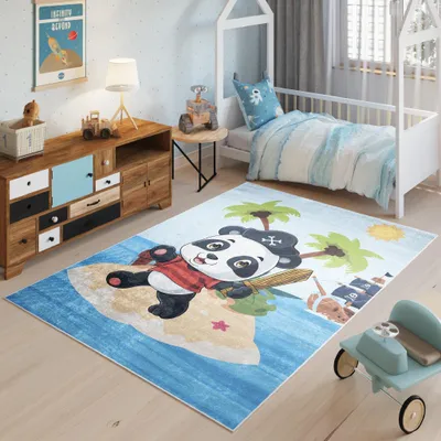 Image de Tapis Tapis EMMA Moderne Chambre Enfant Bleu Chambre 80 x 150 cm