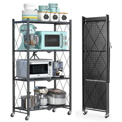 Produktbild von HomeMiYN Klappbares Regal Schwerlastregal Metallregal 4 Etagen , 71x34x121/159cm , Schwarz