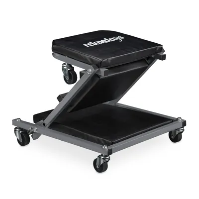 Image de Table roulante d'atelier Relaxdays, 150 kg, siège roulant et table d'atelier 2 en 1, pliable, pivotante à 360°, pour voiture, en acier, noir/gris
