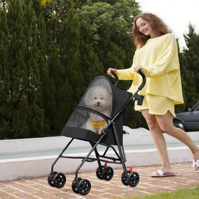 Produktbild von Faltbarer Hundebuggy,Hundewagen Haustiere Buggy bis 15kg,mit 4 Rädern & Getränkehalter,Tragbarer Haustier Kinderwagen, Leicht, Praktisch 97x45x55cm