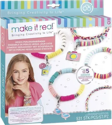 Obrázek produktu pro Make It Real Heishi Letní dny Sada na výrobu šperků, 5 náramků, DIY sada šperků pro děti, 8+ let