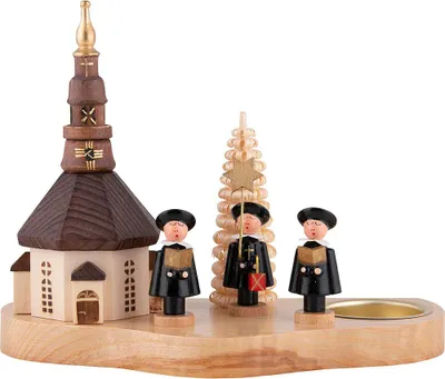 Produktbild von Teelichthalter mit Seiffener Kirche und Kurrende (12cm) von Dregeno Seiffen