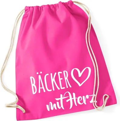 Produktbild von Huuraa Turnbeutel Bäcker mit Herz 12 Liter Fuchsia Baumwolle Rucksack Geschenkidee