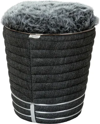 Produktbild von QIYANO Sitzhocker Pouf grober Strukturstoff mit Ziernähten und Fellimitat in Anthrazit Hellgrau Grafit, Höhe ca. 50 cm