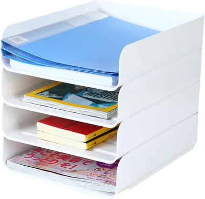 Obrázok produktu pre Zásobník na papier 4 ks, organizér na dokumenty, A4, biely, pre kanceláriu