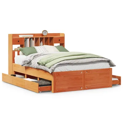 Image de vidaXL Lit en bois massif avec étagère sans matelas brun cireux 150x200 cm