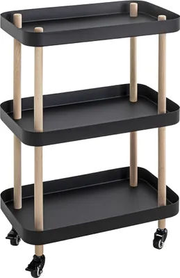 Produktbild von Servierwagen >54519< in natur, schwarz, Massivholz, Metall - 50x76x30cm (BxHxT)