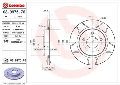 Produktbild von 2x BREMBO Bremsscheibe 08.9975.76 für MAZDA 5 (CR19) 3 (BK) 3 (BL) 5 (CW) 41mm