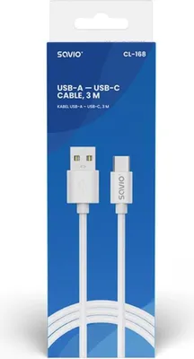Produktbild von USB Kabel 2 m USB 2.0 USB A - USB C Weiß SAVIO CL-168