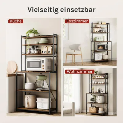Produktbild von WOLTU Küchenregal, 6 Ablagen, 6 Haken, Metallrahmen, Ingenieurholz, 80x167x40 cm : Rustikales Braun Farbe: Rustikales Braun