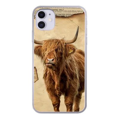 Produktbild von MuchoWow® Handyhülle Schutzhülle Hülle für iPhone 11 Schottischer Highlander - Retro - Zeitungsartikel Silikon Softcase Handy Hülle - Handytasche